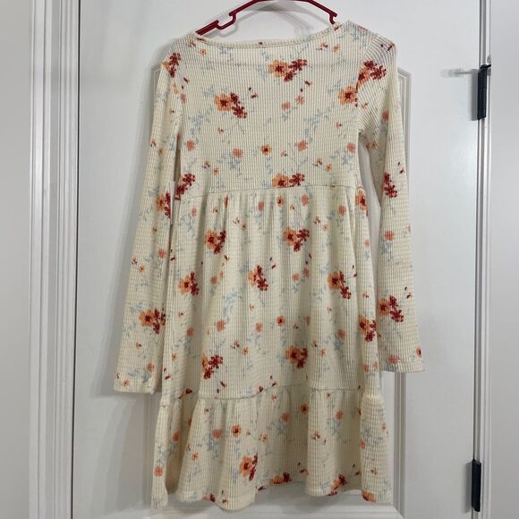 Juniors' SO® Henley Waffle Knit Babydoll Mini Dress floral cream XS - Picture 2 of 3